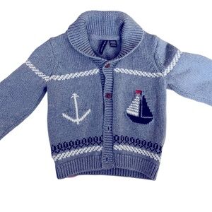 Janie And Jack Blue Sailor Knit Cardigan/ Sweater Boys Size 12-18 Months